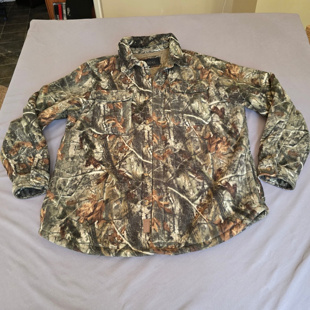 iXtreme Fleece Shacket Mens Large Camo Sherpa Lined Button Up Hunting Jacket